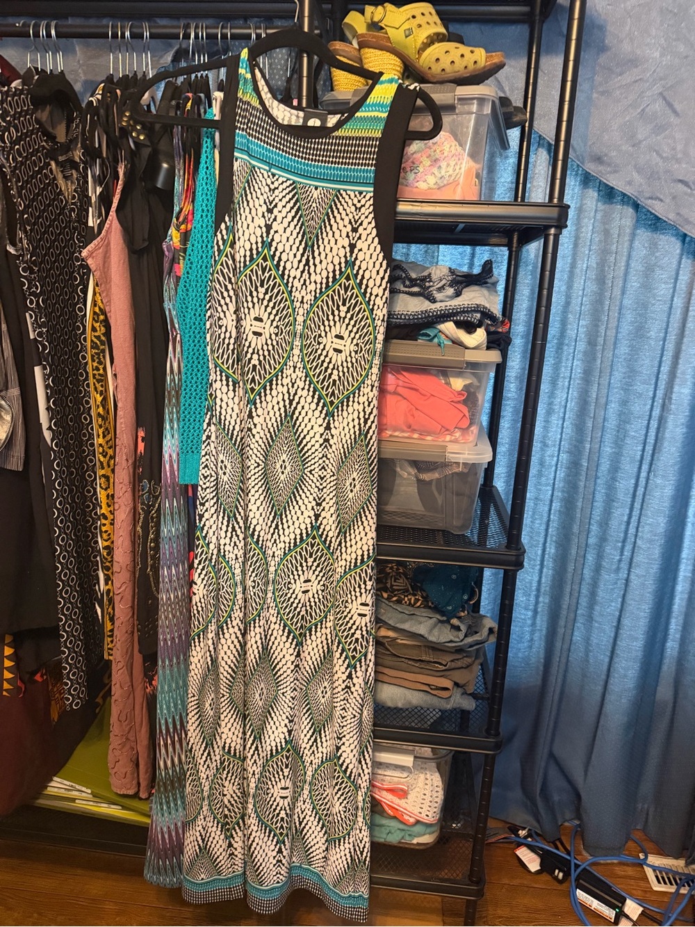 Sleeveless Maxi Dress in Black, White & Teal